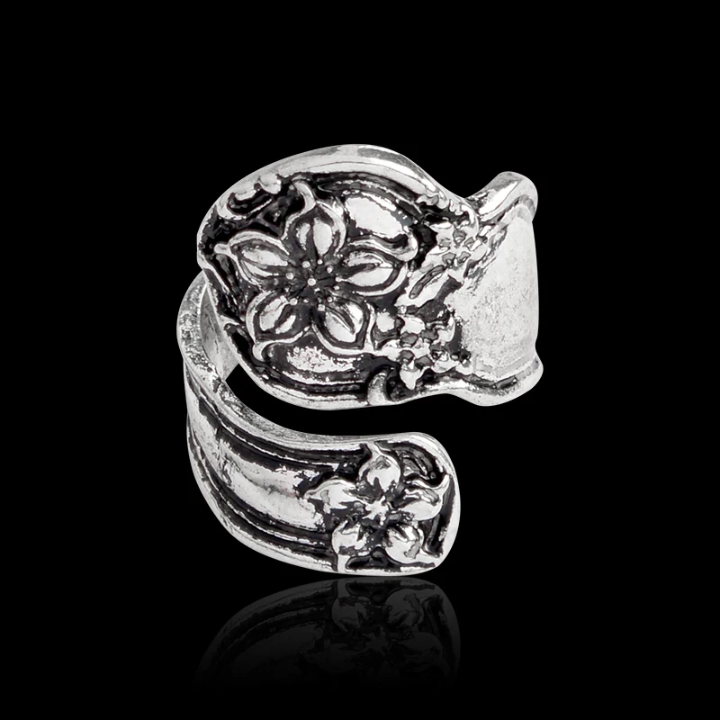 

Double Flower Wrap Ring Ethnic Imitation Tibetan Silver Boho Hippie Rings for women Cocktail ring Gypsy style Women jewelry
