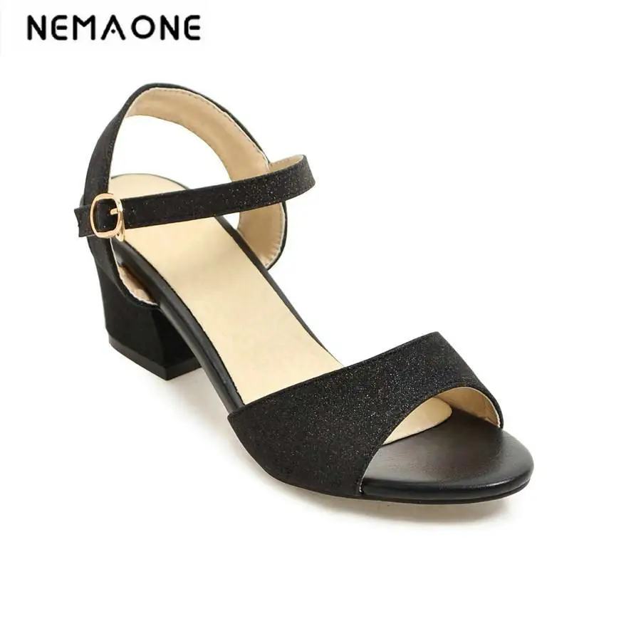 

New sexy women sandals thick high heels sandal summer work shoes woman black gold silver large size 34-43