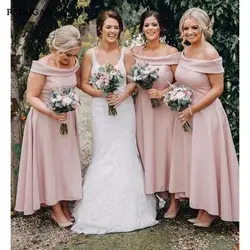 Простое длинное платье подружки невесты розовое с открытыми плечами без Рукавов Линия высокие Длинные атласные подружки невесты платье