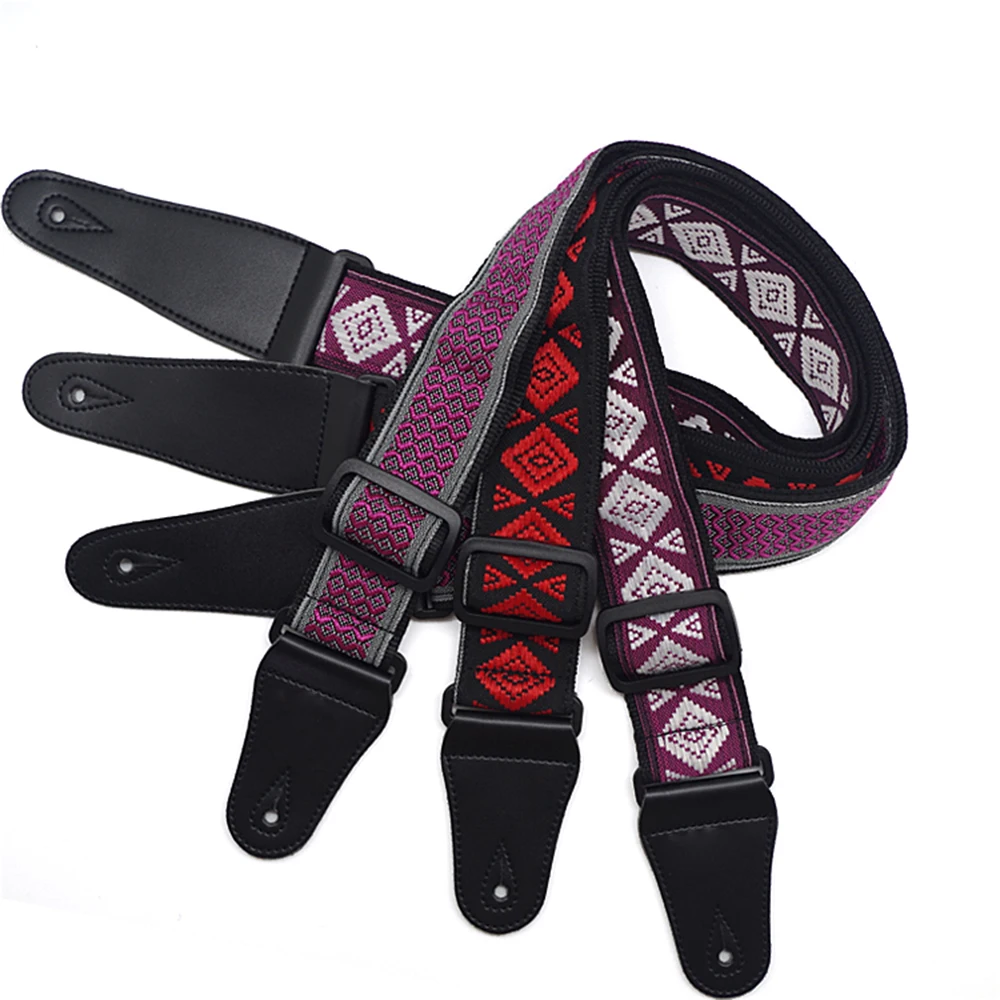 Square Pattern Cotton Guitar Strap Classical Acoustic Folk Guitar Belt