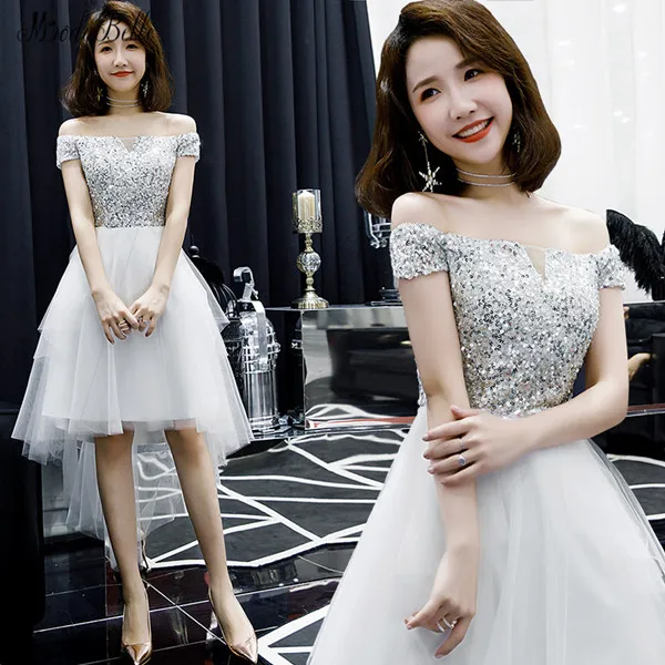 Modabelle Серебряные платья для выпускного вечера Vestidos De gala Elegante лодка средства ухода за кожей Шеи Высокая Низкая - Цвет: Picture Color