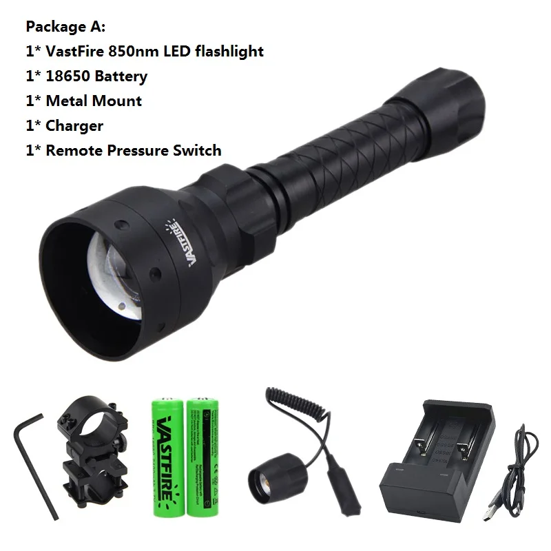 800 Yards 850nm IR illuminator 70mm Infrared Light Night Vision Laser Zoom Torch
