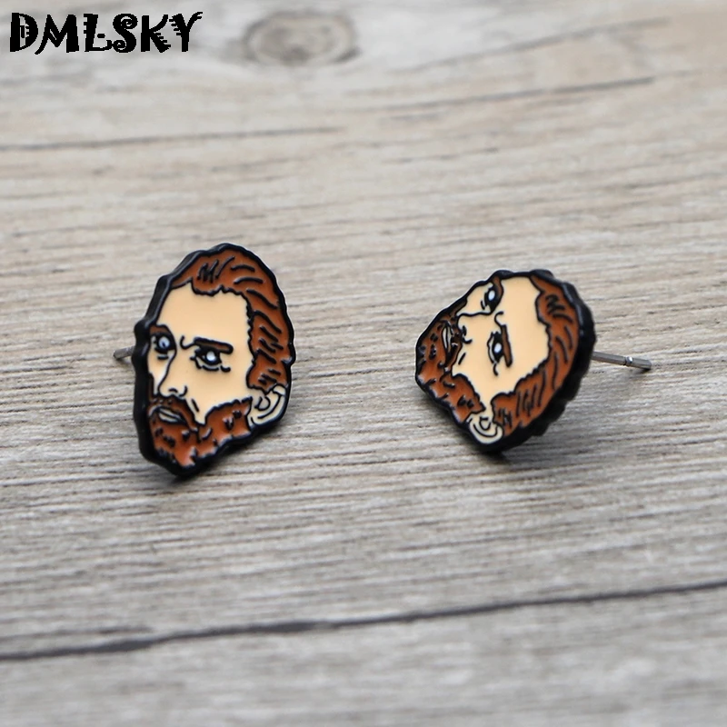 DMLSKY Van Gogh крутые ювелирные изделия серьги гвоздики с героями мультфильмов эмалью