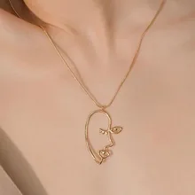 SRCOI сплав абстрактное искаженное человеческое лицо кулон контур темперамент выдалбливают фигуру искусство Стильное ожерелье для женщин