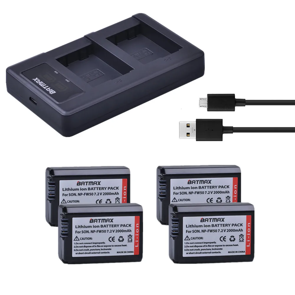 Bamtax 4Pcs NP-FW50 NP FW50 Battery+New LED Dual Charger for Sony Alpha a6500 a6400 a6300 a6000 a7S a7 a7sii a5000 a7R a7II | Электроника