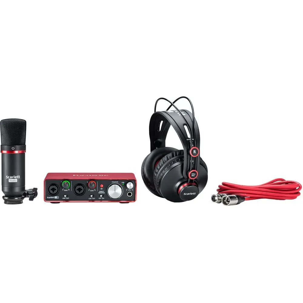 Focusrite scarlett 2i2 studio(2nd Gen) 2i2 аудио интерфейс+ CM25 конденсаторный микрофон+ наушники HP60