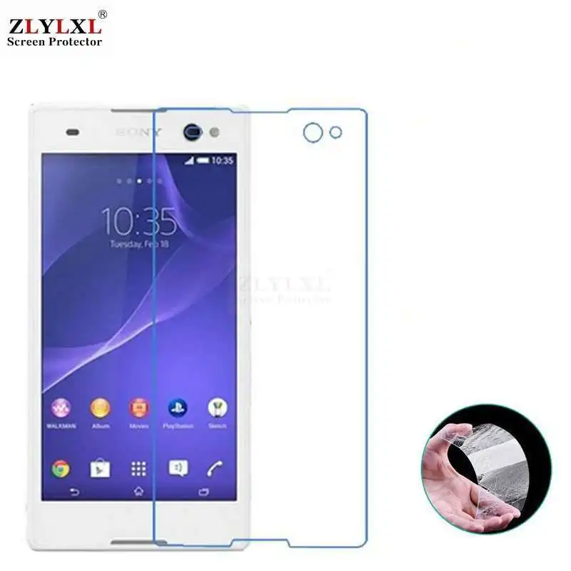 Glass + case Transparent Dirt-resistant soft back case for Sony Xperia C3 tempered glass screen protector