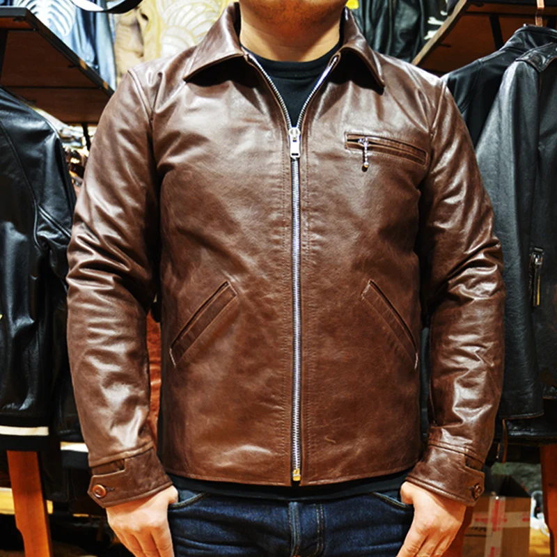 

2018 new arrivals Vintage genuine leather jacket men real natural cowskin casual jacket for men brown black leather coat male
