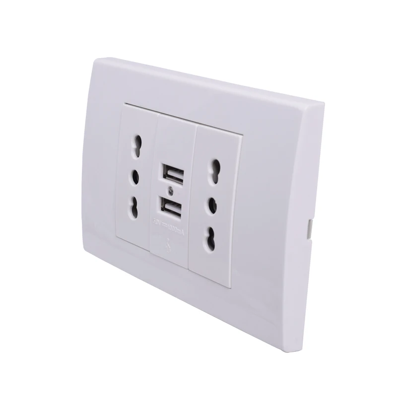 Coswall Wall Power Socket Double Chile / Italian Electrical Outlet 1000mA Dual USB Charger Port for Mobile 118mm*80mm 3 PCS/LOT