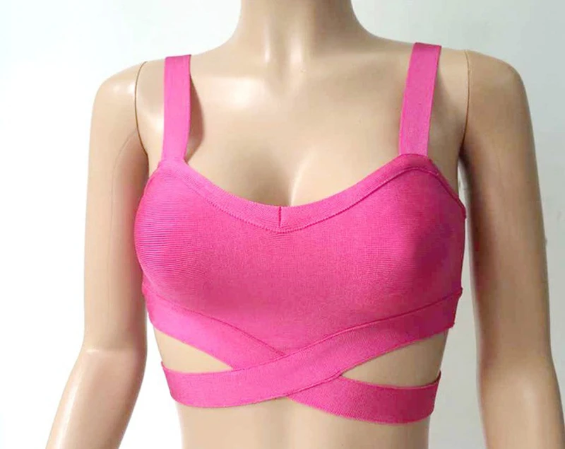 2019 new arrivals womens elastic bandage crop top spaghetti strap busty solid candy color v-neck hot sale  EV1529