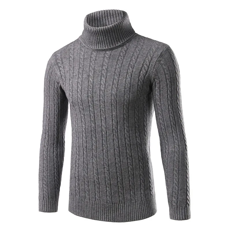 Зимние Для мужчин с твист свитер Цвет водолазка серый пуловер Свитера для Для мужчин Повседневное Slim Fit Теплый тянуть Homme Sueter hombre