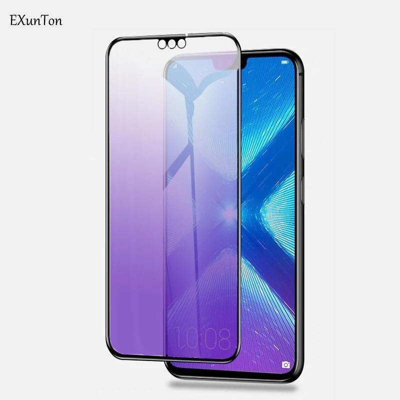 

EXUNTON 2.5D Full Cover Anti Blue Tempered Glass Screen Protector for Huawei Honor 8X 8C Protective Film for Huawei Honor 8 X C
