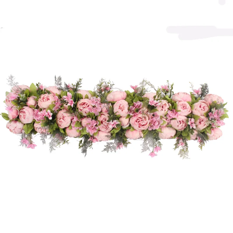 custom made Artificial rose flower row Wedding background wall arch Welcome desk decorative fake flower Home holiday decoration - Цвет: A Mlik pink