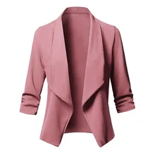 Дамы Blazer 3/4 рукав Blaser Для женщин пиджак женский женственный Блейзер Femme розовый сине-белые черный Блейзер Осень Плюс Размеры 5XL