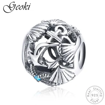 

Geoki Genuine 925 sterling silver tropical beach shell anchor charm fit Original Pandora Bracelet Fish Pendant Necklace Beads