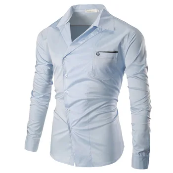 

Spring Autumn Mens Solid Color Pocket Decorative Long Sleeve Shirt Men Designer Casual Camisa Slim Fit Male Shirts 4colour