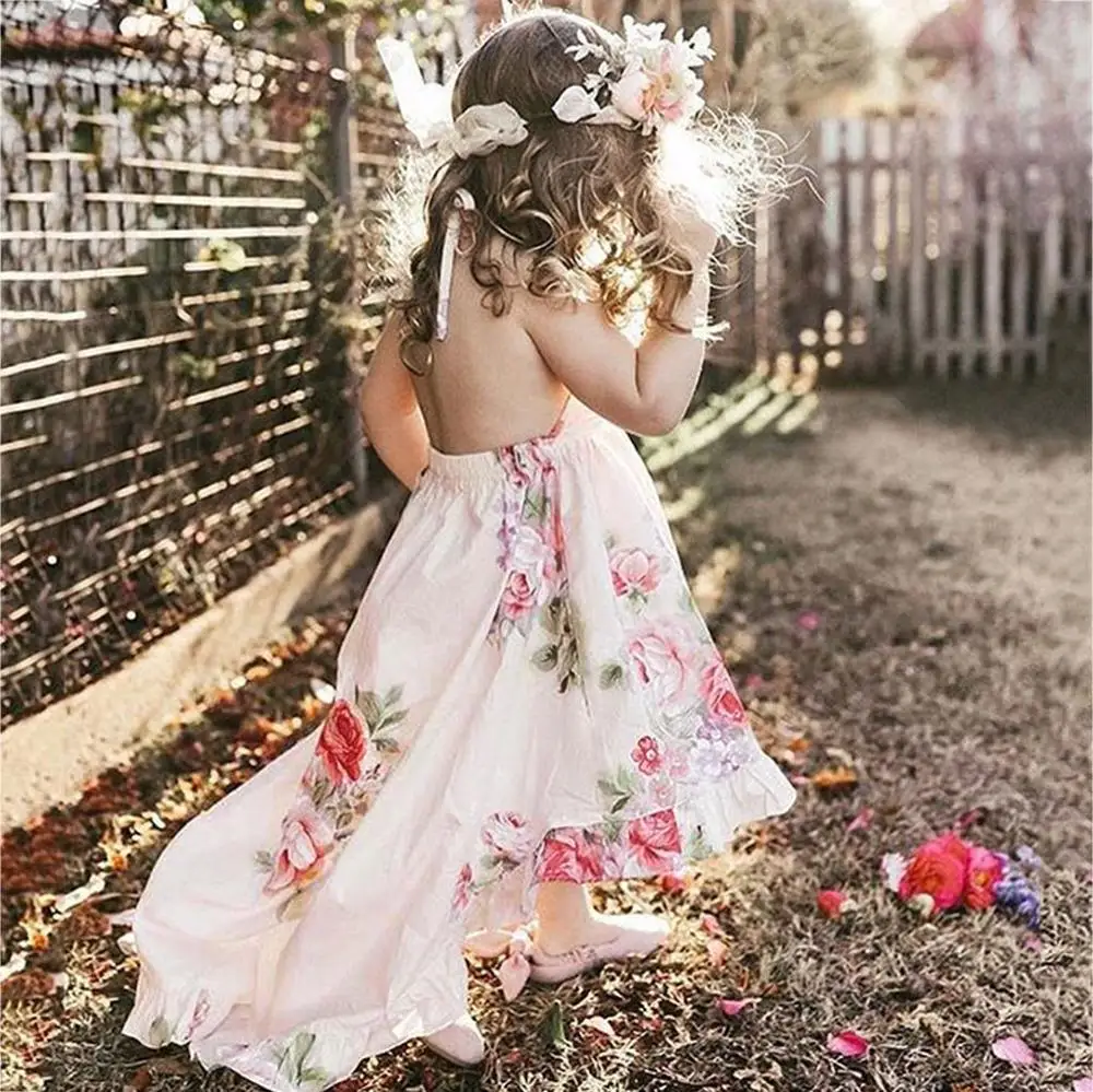 

Summer Sling Floral Dress Girl Princess Elegant Ruffles Irregular Culotte Dresses Beach Child Girls Clothes 3 4 6 7 8 10 12 Year