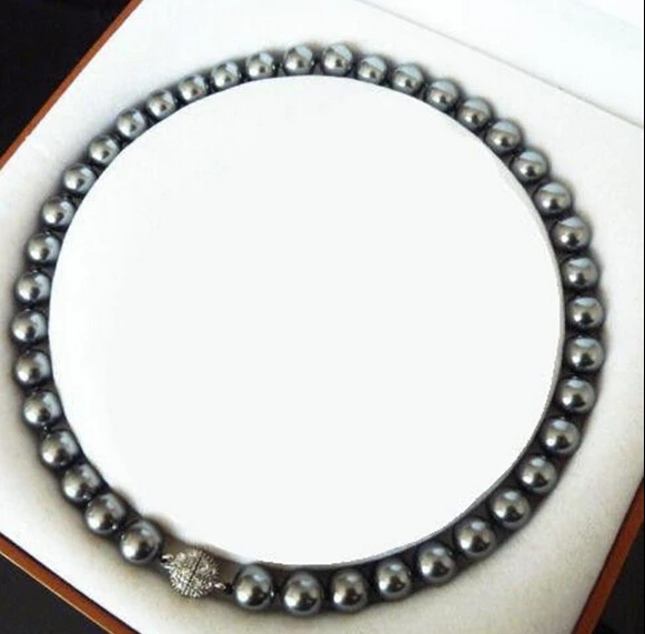 

huij 003705 Pretty 10mm Black Seashell Pearl Round beads Necklace 18inch AAA+