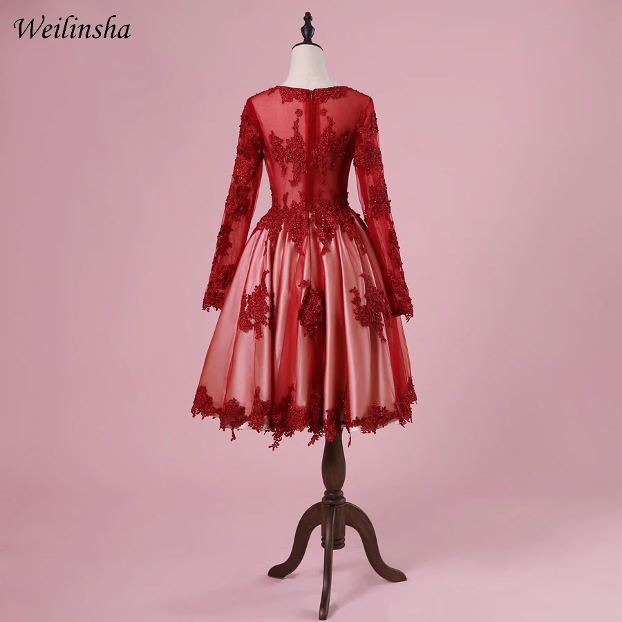 Weilinsha бордовое короткое платье для выпускного вечера с длинными рукавами арабские вечерние платья халаты De Soiree на заказ размер сзади молния
