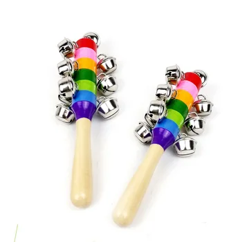 

Baby rattles Wooden Stick 10 Jingle Bells Rainbow Hand Shake Bell Rattles Baby Kids Children Educational Toy - Random Delivery