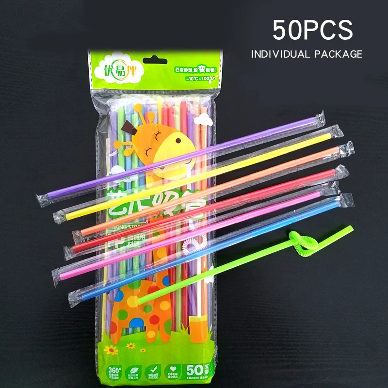 50pcs Disposable color art straw drink juice fruit juice Coke creative