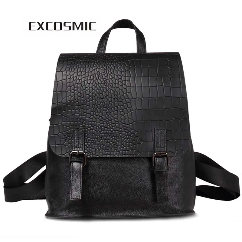 

EXCOSMIC Genuine leather Women Backpack Fashion school backpacks bag for women 2019 Mochila feminina Women Backpack sac a main