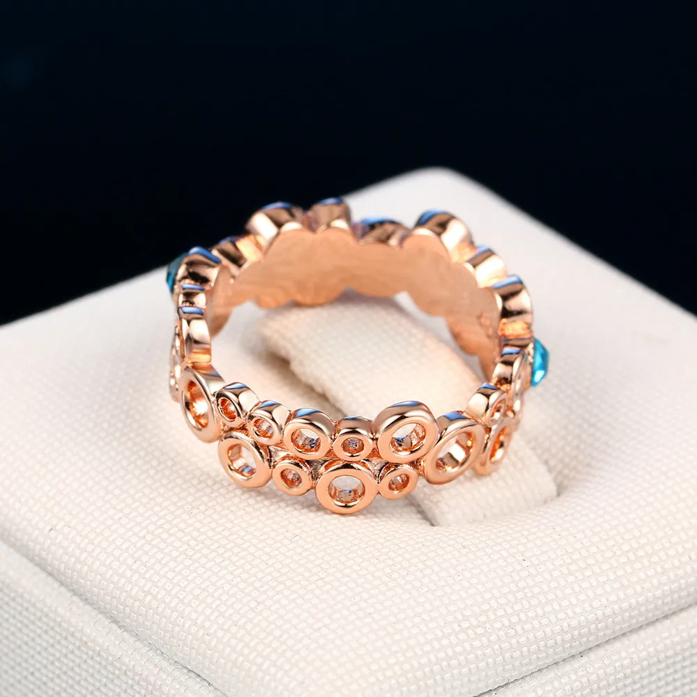 Double Fair Colorful Austrilian Crystal Finger Rings Rose Gold Color Fashion Brand Vintage Wedding Jewelry For Women DFR028