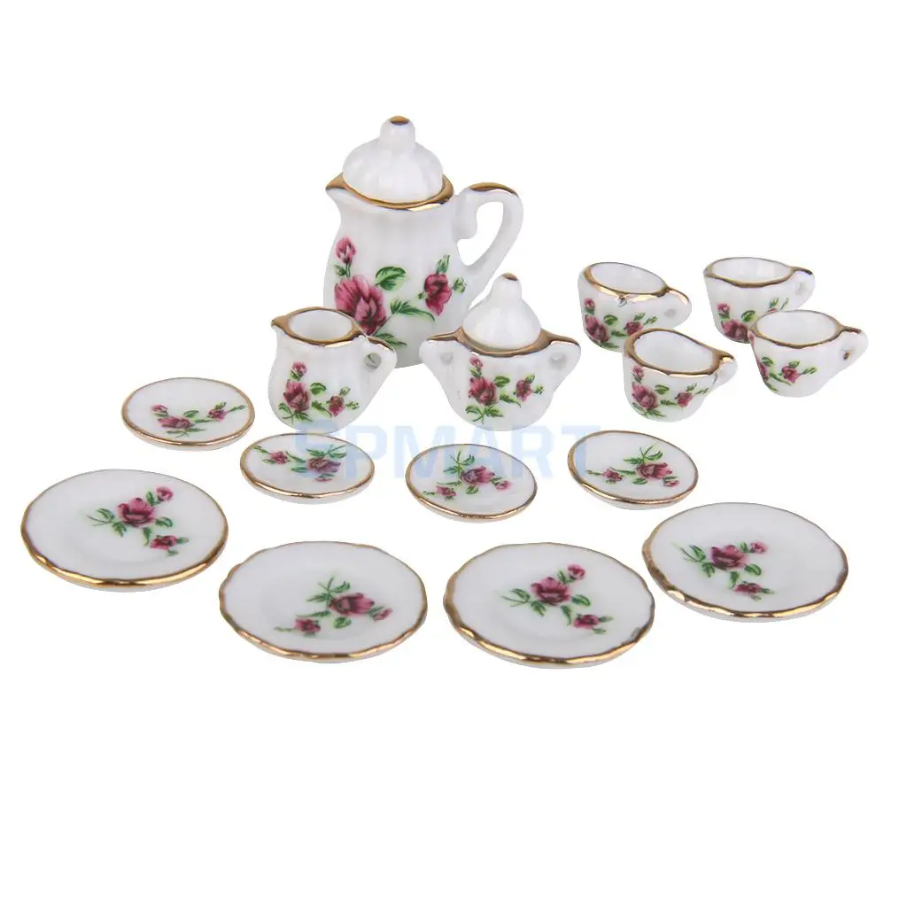 15pcs Dollhouse iMiniaturei Porcelain Tea iSeti Dish Cup Plate 15pcs Dollhouse iMiniaturei Porcelain Tea iSeti Dish Cup Plate