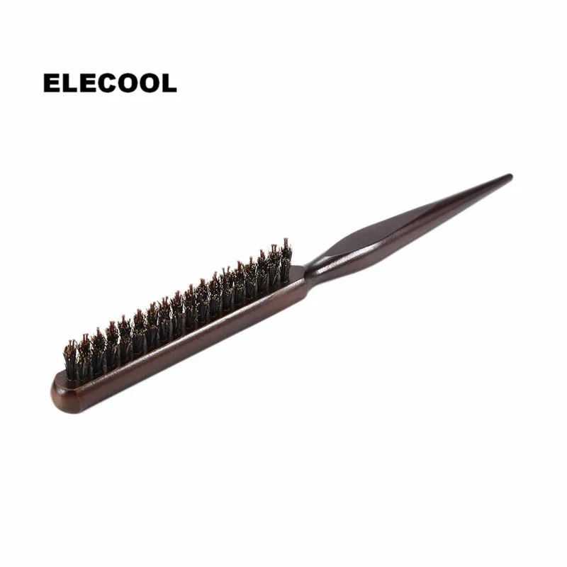 

ELECOOL 3 Rows Anti-static Brown Fluffy Bristle Hair Brush Comb with Wood Handle Scalp Massage Hairbrush Hairstyle Barber Tool
