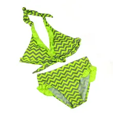 Летний раздельный купальник из двух предметов для девочек, облегающий купальник с высокой эластичной полоской, детское полосатое бикини 8-16 лет