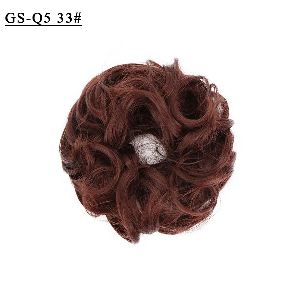 Free Beauty Curly Chignon Brown Blond Hazel Ombre Synthetic Hair Bun Extensions Rubber Band Heat Resistant Fiber for Women Girls - Цвет: GS-Q5-33