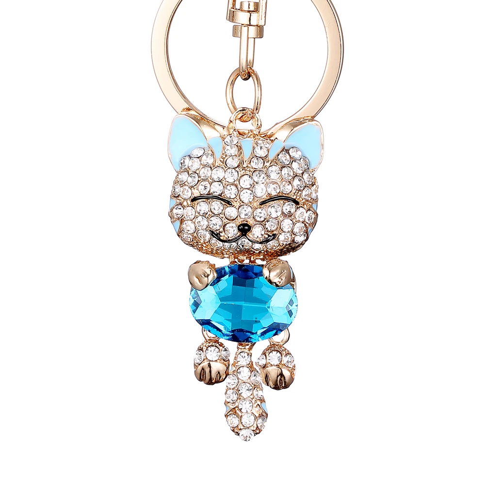 Fashion Enamel Lucky Cat Crystal Keychain Alloy Keyring For Women Party