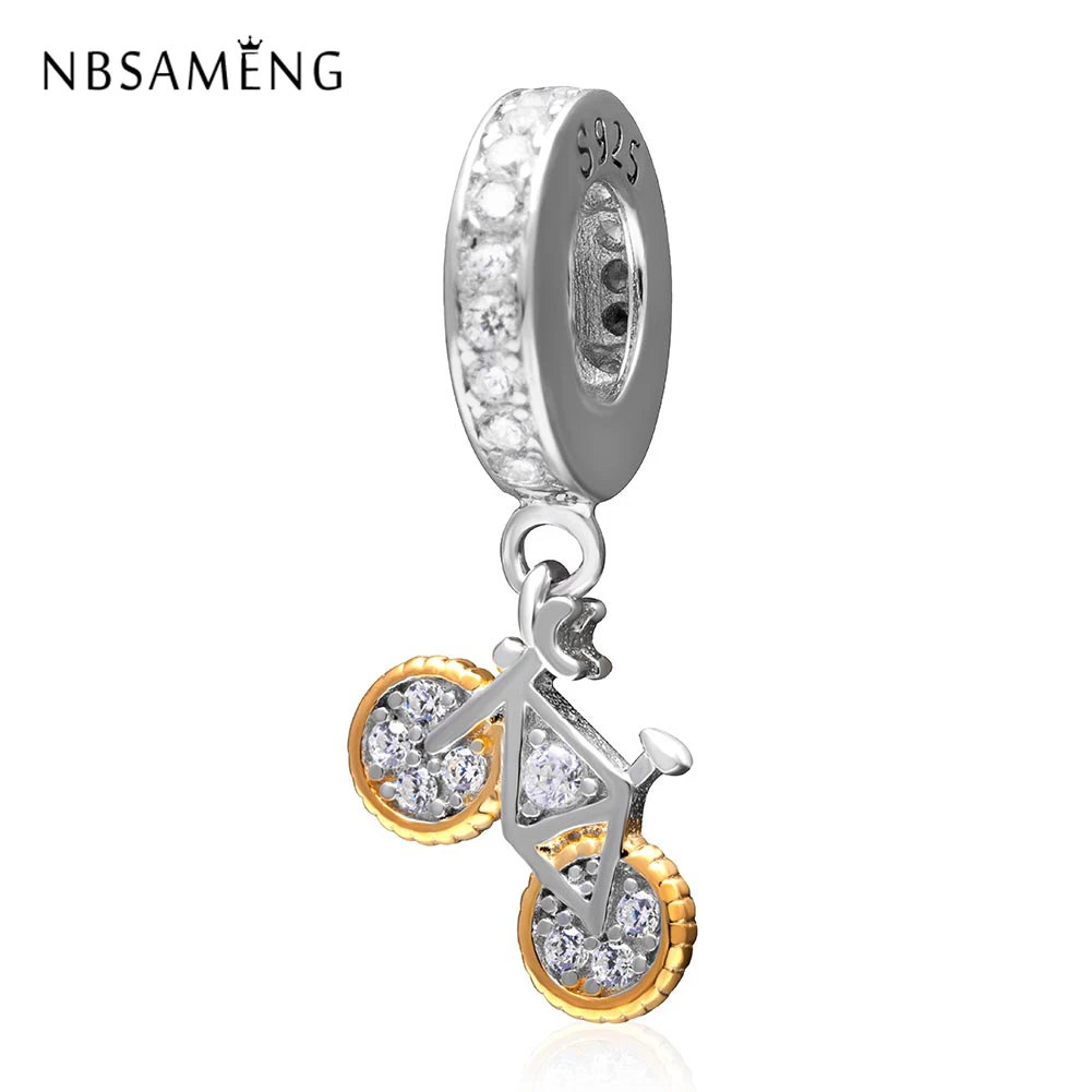 

Factory Wholesale Original 925 Sterling Silver Bead Golden Bicycle Crystal DIY Pendants Beads Fit Pandora Bracelets Jewelry