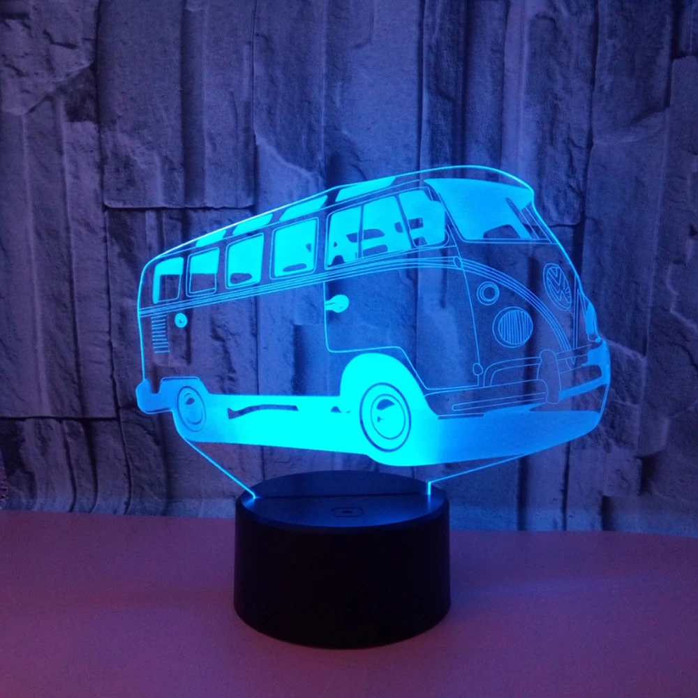 7 цветов 3d визуальная иллюзия Лампа Кемпинг автобус СВЕТОДИОДНЫЙ 3D ночник прозрачный акриловый светодиодный лампа настольная лампа детский спальный светильник