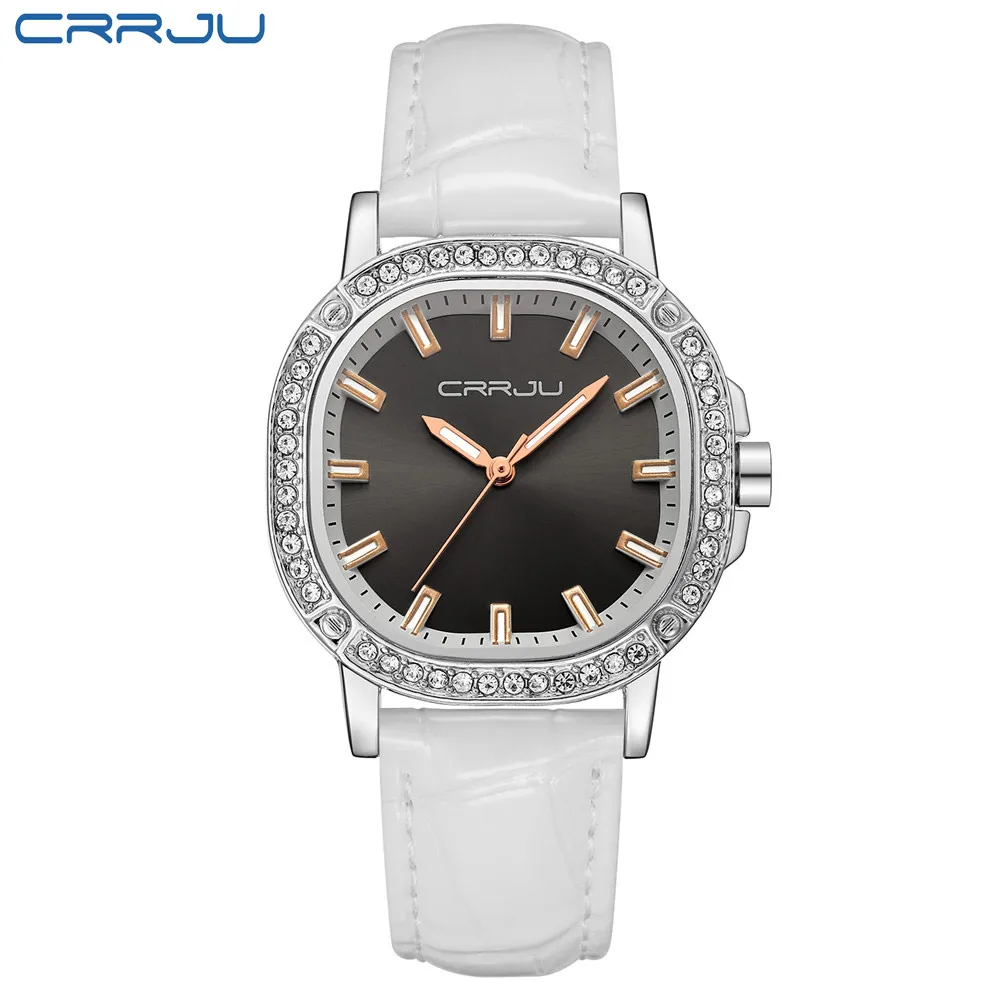 CRRJU женские часы люксовый бренд модные повседневные женские золотые часы кварцевые простые часы Relogio Feminino Reloj Mujer Montre Femme - Цвет: Leather silver