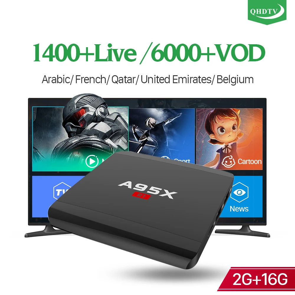 

Arabic IPTV Box Android 7.1 TV Receivers A95X R1 S905W wifi Box with QHDTV IPTV Code 1 Year French Belgium Dutch Arabic IP TV