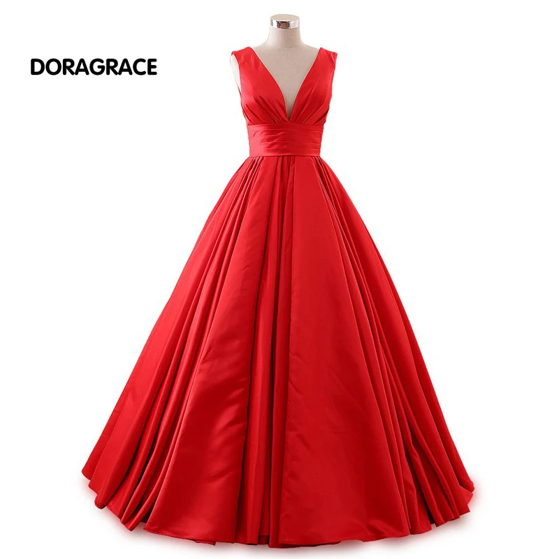 

robe de soiree Glamorous V Neck Lace-Up Floor-Length A Line Prom Dress Long Evening Dresses DGE028