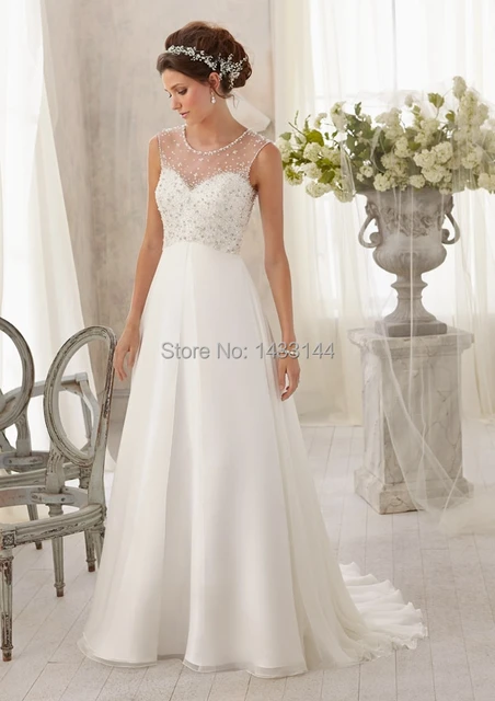 Bling Illusion Neckline Wedding Dresses Sheer Back Beading A Bling Illusion Neckline Wedding Dresses Sheer Back Beading A Line Long Chiffon Scoop Bridal Gowns