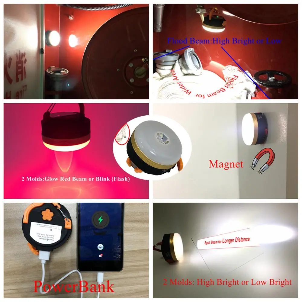 MingRay USB Перезаряжаемый кемпинговый фонарь 3W светодиодный и красный аварийный фонарь для палатки с магнитом портативный внешний аккумулятор фонарик