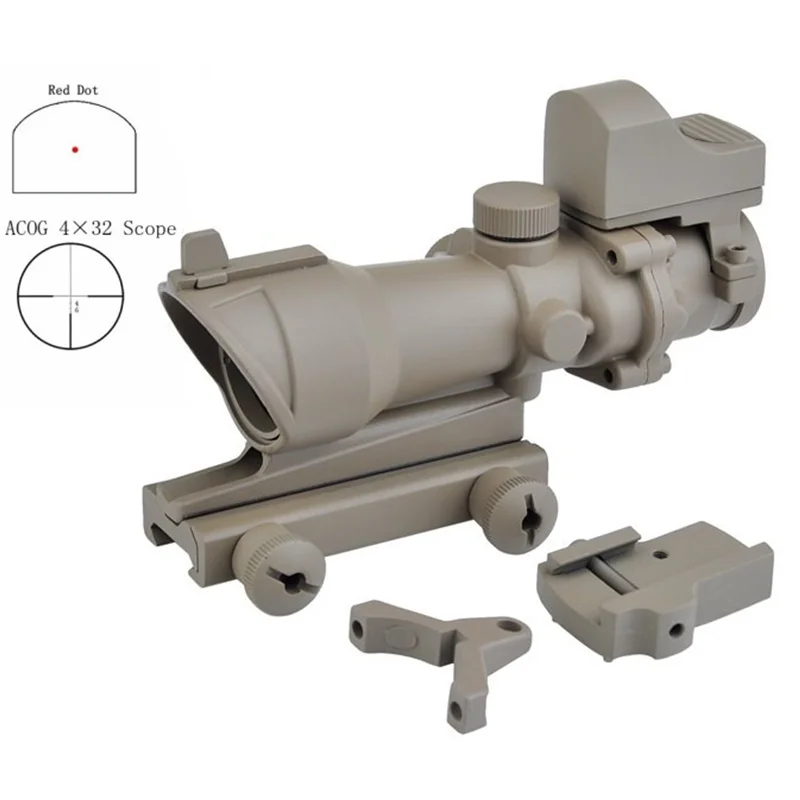 

SEIGNEER Tactical ACOG 4X32 Optical Scope Red/Green Reticle With Mini Sight Sniper Riflescope Hunting Shooting Rifle Scope