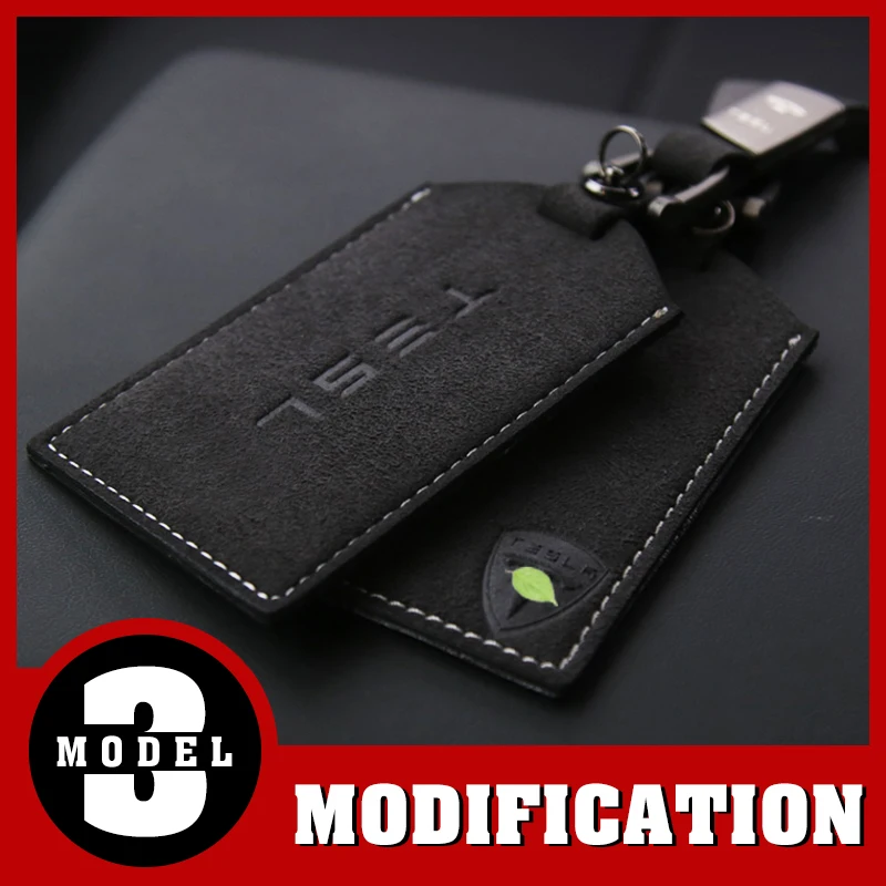 

Modification Leather Key Card Holder Protector Cover Key Chain For Tesla Model 3 Made Of High Quality Leather