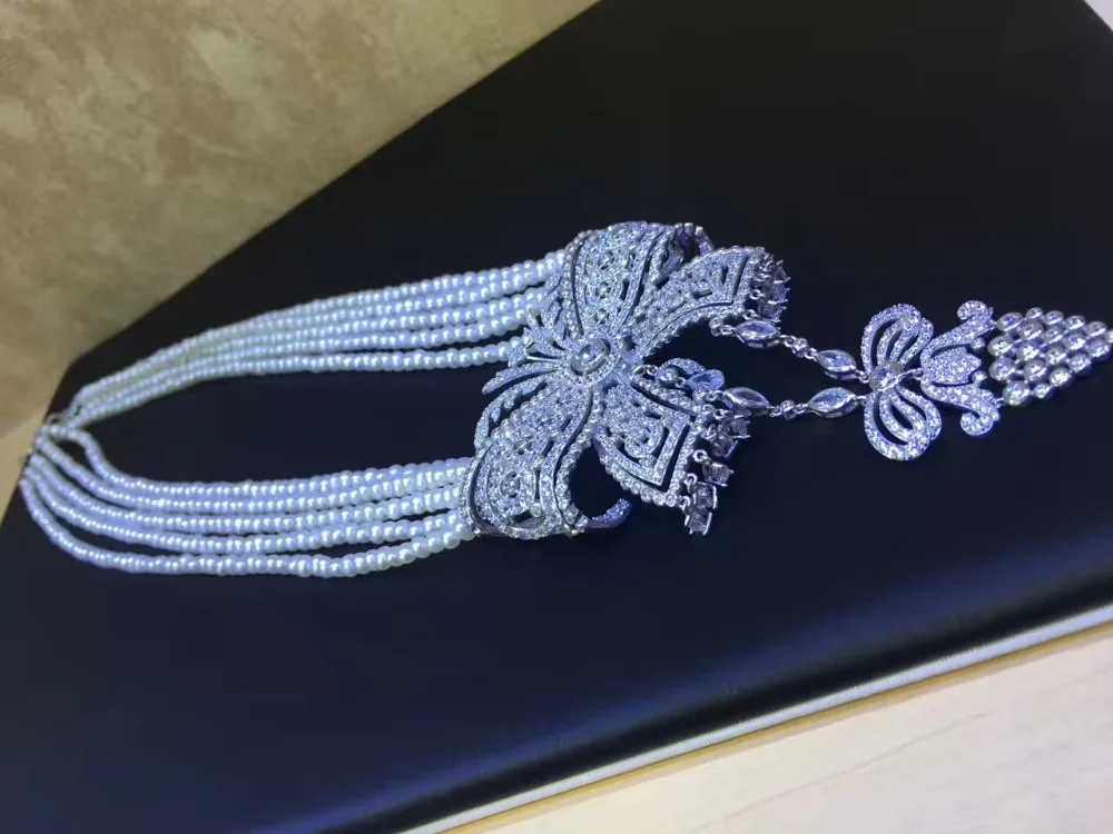 3-4 мм натуральный жемчуг пресной воды кулон ожерелье из стерлингового серебра 925 пробы с кубическим цирконием ожерелье с бантиком Модные женские ювелирные изделия