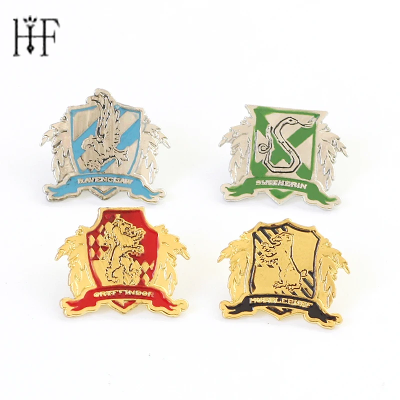 

Gryffindor Hufflepuff Slytherin Ravenclaw chapas broches pins Steampunk Vintage Movie Jewelry Men Women Brooches badge Wholesale