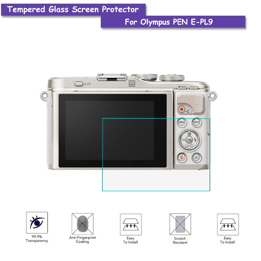 9H Tempered Glass LCD Screen Protector Shield Film for Camera Olympus