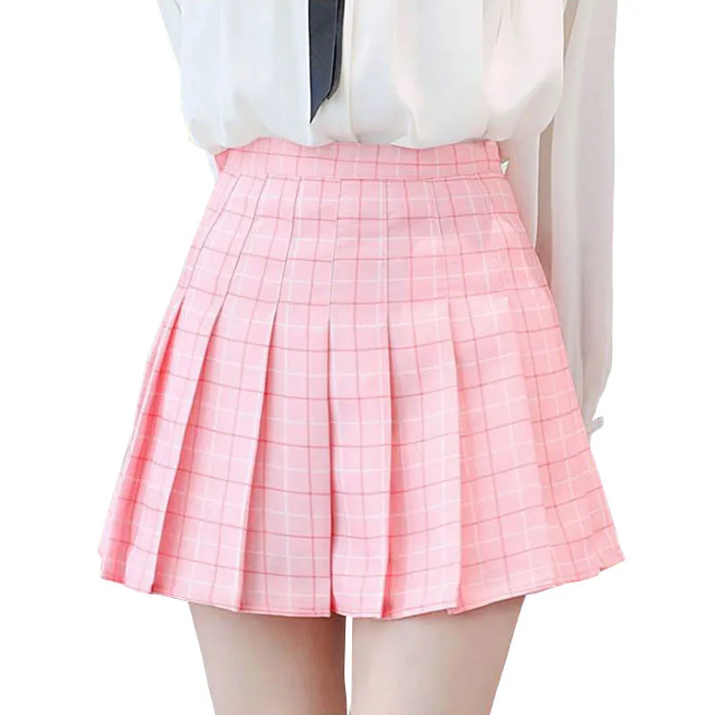 pink Harajuku Мини-юбки для Для женщин Высокая Талия клетчатая юбка в складку школы мини-юбка для девушек женские#3081 - Цвет: pink