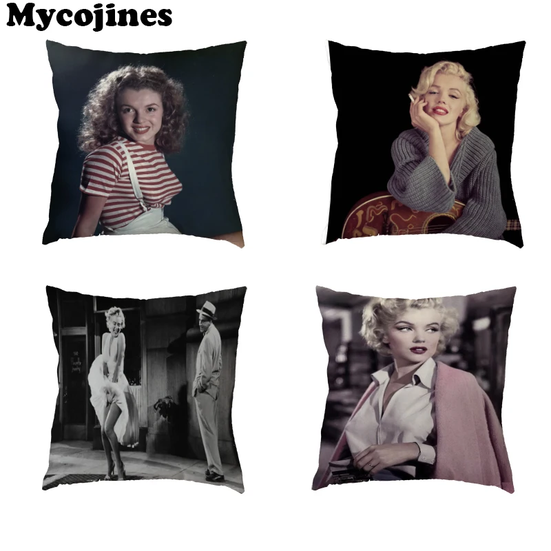 

Hot Sale 45x45cm Cushion Cover Marilyn Monroe Beautiful Girl Stripes Home Bedroom Sofa Decor Polyester Peach Skin Pillow Cases