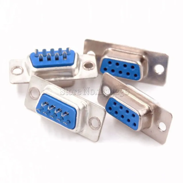 Connettori DB9 RS232 9 Pin Maschio/Femmina - 5 Coppie Con Coperchio In Plastica, Per Saldatura, Colore Argento/Blu