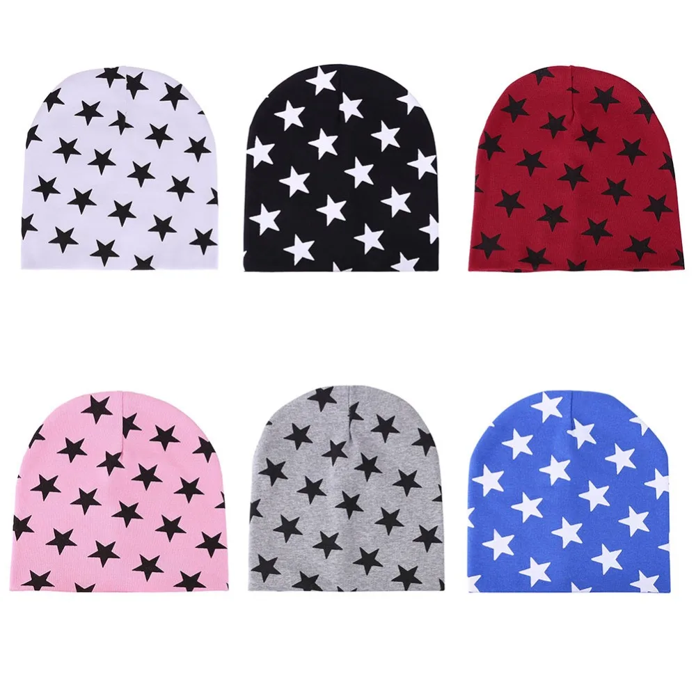 Autumn Winter Spring Cute Stars Print Baby Hat Girls Boys Caps Warm Soft Breathable Cotton Kids Beanie for 0-3T Children Wear | Детская