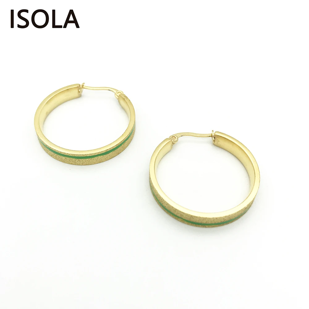 ISOLA Top Quality Round Titanium Steel Middle Line Enameled Green Frosted Creole Earring Hoop Earrings Statement Circle | Украшения и