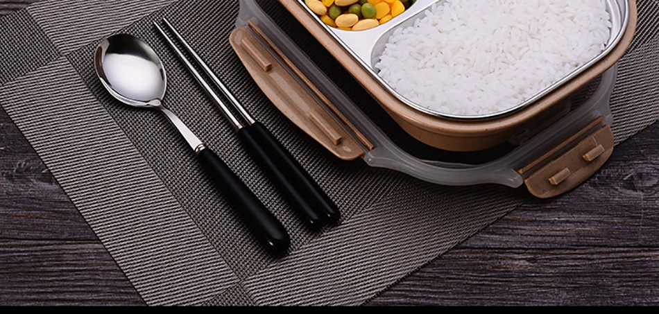 ONEUP stainless steel Lunch box Eco-friendly Wheat Straw Food container with cutlery Bento Box With Compartments Microwavable 6